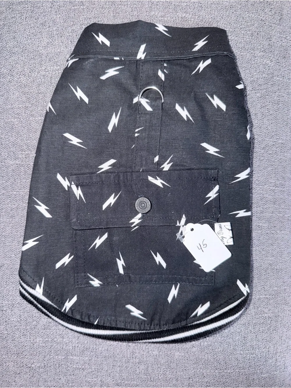 Handmade Dog Jacket Size M – Black Lightning Bolt Print